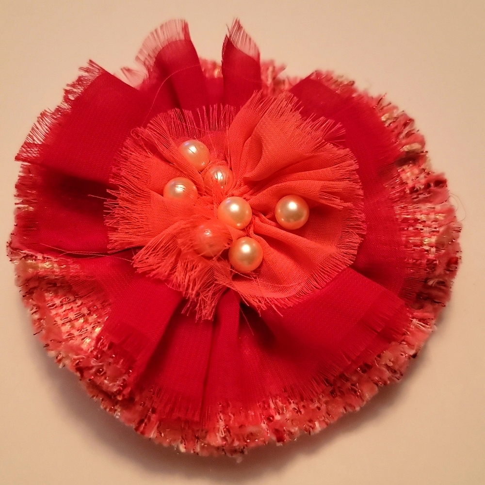 Fabric Flower Pin Brooch Hair Clip Embellished Hot Pink